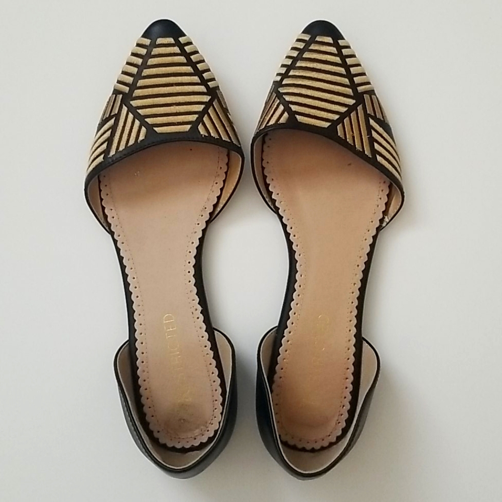 Gold & Black woven striped flats (like new)